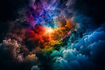 Obraz na płótnie Canvas Space clouds in a cosmic rainbow of colors with a star at the center Generative AI