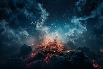 Space clouds with a galaxy at the center, surrounded by a starry sky Generative AI