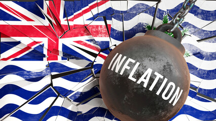 British Indian Ocean Territory and Inflation that destroys the country and wrecks the economy. Inflation as a force causing possible future decline of the nation,3d illustration