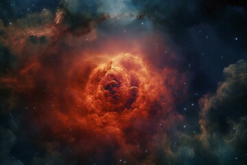 Space clouds with a red giant at the center, surrounded by dust and gas clouds Generative AI