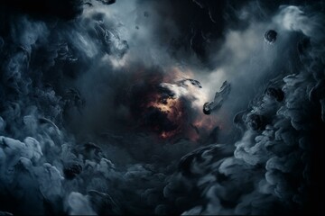 Space clouds in a dark and moody palette with a black hole at the center Generative AI