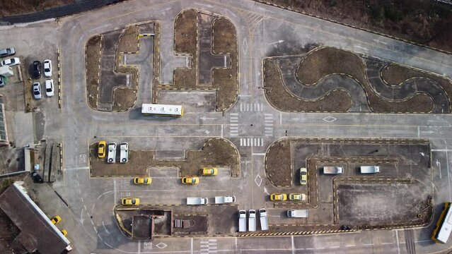 Aerial view of a driving school for cars and bus in Ulsan at 5x speed, South Korea.