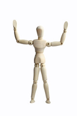 Figurine of a wooden man on a white background
