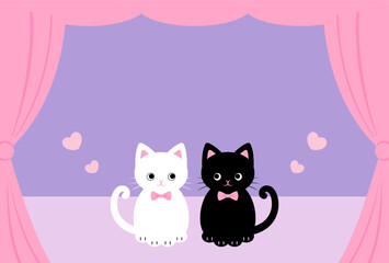 vector background with a black cat, white cat and curtain for banners, cards, flyers, social media wallpapers, etc.