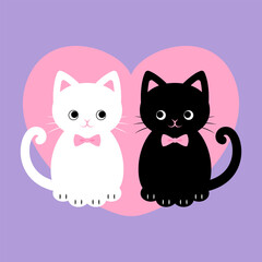 vector background with a black cat, white cat and heart for banners, cards, flyers, social media wallpapers, etc.