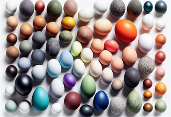 A lot of colorful eggs isolated on the white background. Easter concept. Generated Ai