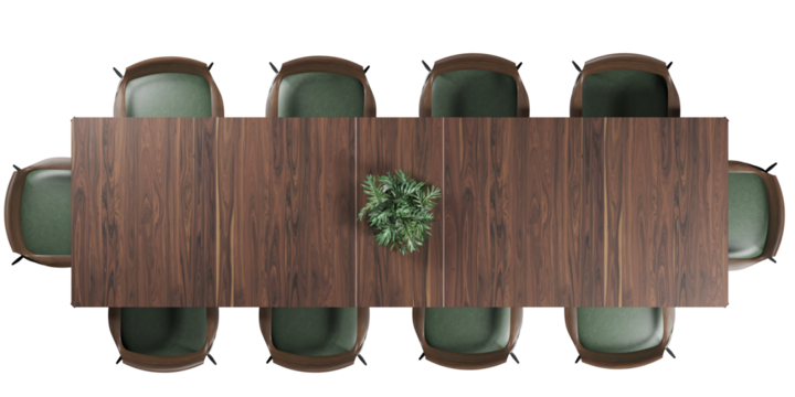 Top view of dining table with chairs
