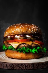 hamburger on black background