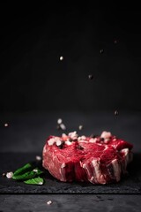 steak on black background