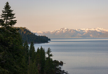 Fototapeta na wymiar Morning View of the Sierra Nevada Mountains and Lake Tahoe