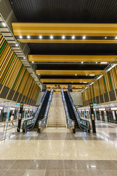 Metro underground station Woodlands of Thomson East Coast Line public transport portrait format in Singapore