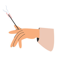 A woman's hand holds an incense stick. Aromatherapy concept vector illustration