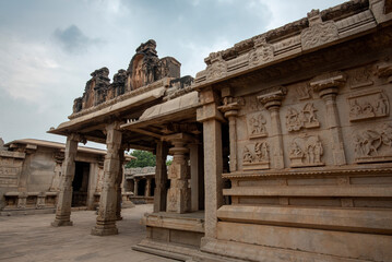 Hazara Rama Temple in Hampi has bas reliefs depicting the story of Ramayana