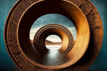 discharge of sewage into reservoirs through huge metal pipes, created with generative ai - obrazy, fototapety, plakaty