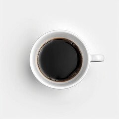 White coffee cup with hot black coffee isolated design element top view