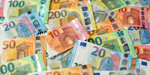 Euro banknotes bill saving money background pay paying finances banner bank notes banknote