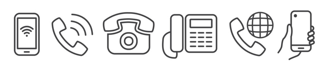 Phone icon set - thin line vector illustration - obrazy, fototapety, plakaty