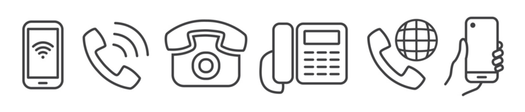 Phone icon set - thin line vector illustration