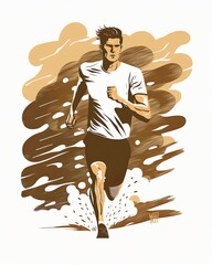 Illustration vom einem joggenden jungen Mann, T-Shirt Design (Generative AI)
