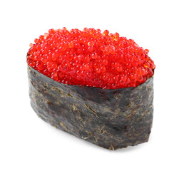 Delicious sushi with red caviar isolated on white