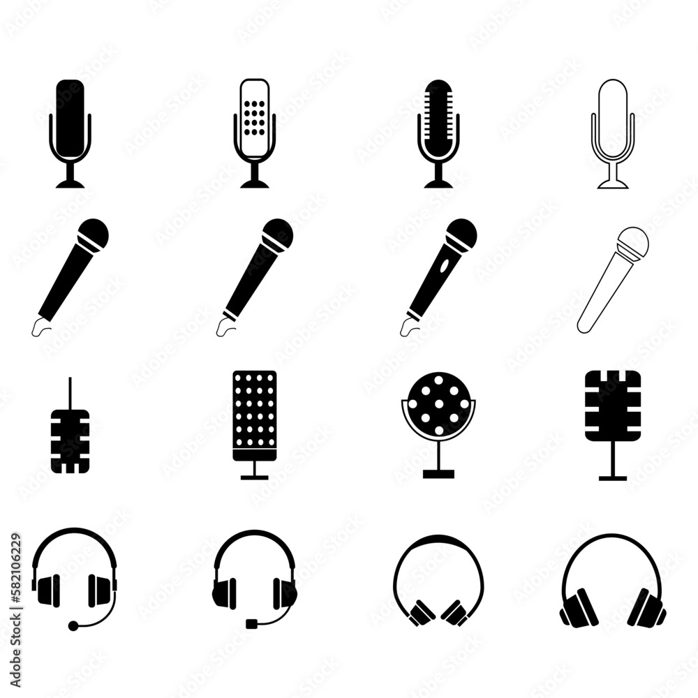 Wall mural microphone icon set.black music symbol for web design and mobile app on white background.