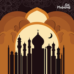 Eid Mubarak Islamic ramadan background wishing card