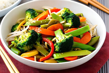 AI generated image of a bowl of stir fried mixed vegetables