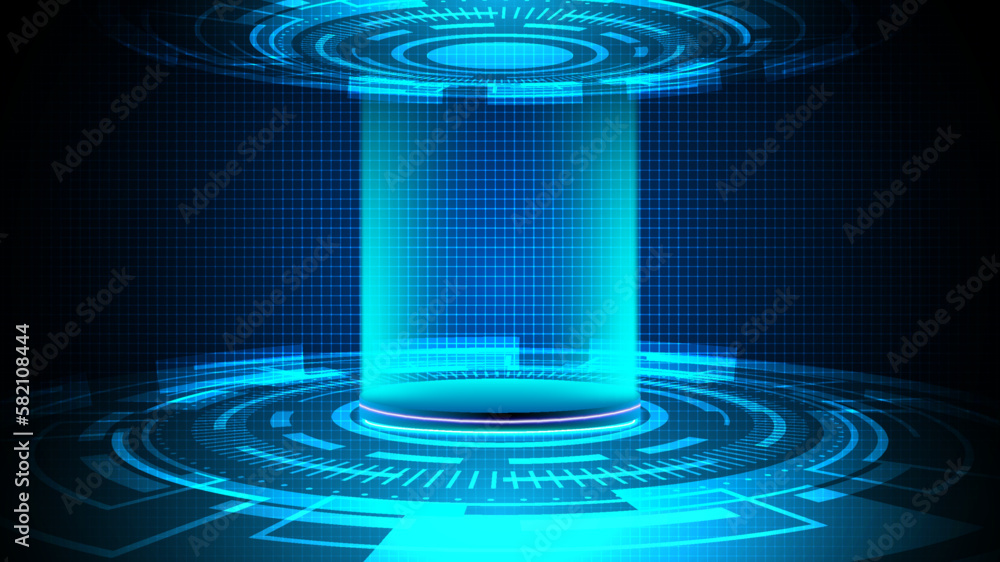Aufkleber abstract 3d realistic technology digital cyberpunk podium display neon lighting circle portal tunnel