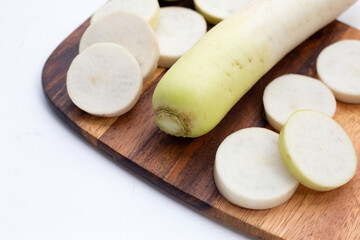 Sliced Japanese daikon. Fresh vegetables