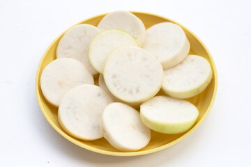 Sliced Japanese daikon. Fresh vegetables
