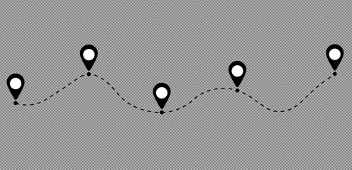 Fototapeta premium Line drawing of map location pointers. Map pin or navigation pointer with single line route or way. Vector illustration.