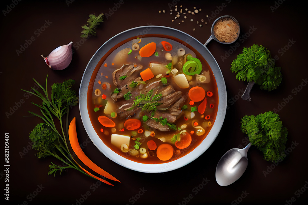 Poster beef with potatoes in mushroom sauce. generative ai