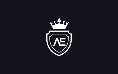 AE Crown and shield symbol icon. royal luxury shield monogram 