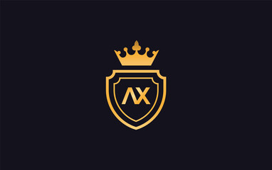 AX Crown and shield symbol icon. royal luxury shield monogram