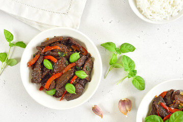 Thai beef stir-fry with pepper and basil