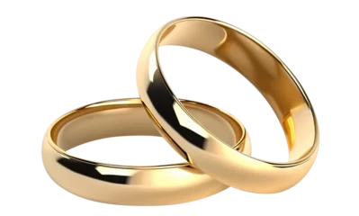 Fotobehang Two golden wedding rings cut out. Based on Generative AI © Yeti Studio