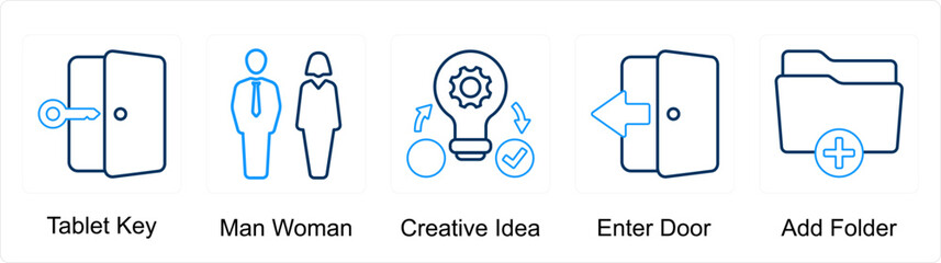 A set of 5 mix icons as tablet key, man woman, creative idea