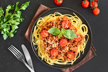Italian spaghetti bolognese on plate