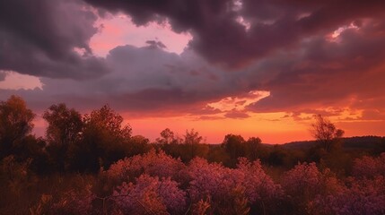 Fototapeta na wymiar Golden hour clouds in shades of pink, orange, and purple Generative AI
