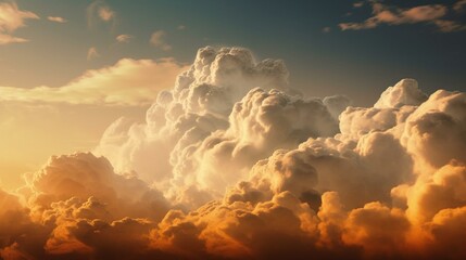 Obraz na płótnie Canvas A calming scene of fluffy white clouds against a pale yellow sky Generative AI