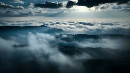 Fototapeta premium A misty and moody sky with soft clouds in shades of blue and gray Generative AI
