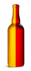 yellow and red glass bottle on white background