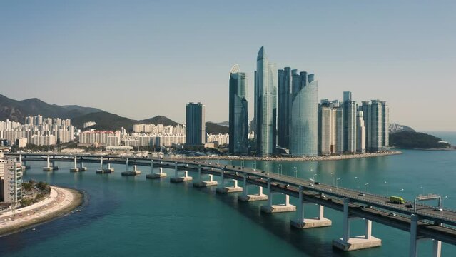 Skyscrapers of Busan on a sunny day. Aerial view