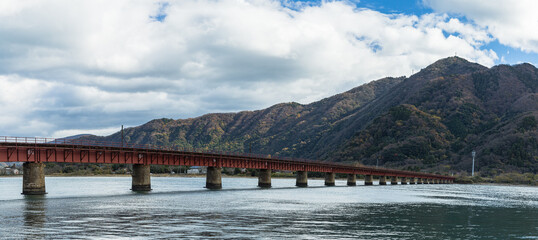 日本　京都府宮津市にある京都丹後鉄道の由良川橋梁