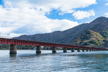 日本　京都府宮津市にある京都丹後鉄道の由良川橋梁