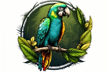 Colorful parrot logo with a circular shape. Generative ai