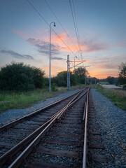 Fototapeta na wymiar nice sky with sunset over railway track