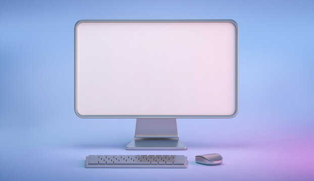 Monitor with a white screen isolated on gradient background. Desktop 3d render. Office computer.