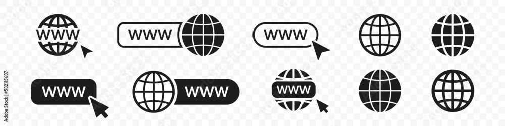 Aufkleber Set of www and website with globe icons in black