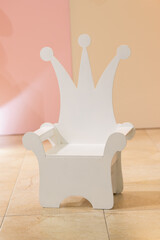 White children's throne chair for the photo zone